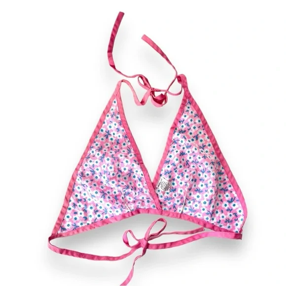 Vintage 1970s Pink & Blue deadstock ditsy floral deadstock halter top - Picture 5 of 6